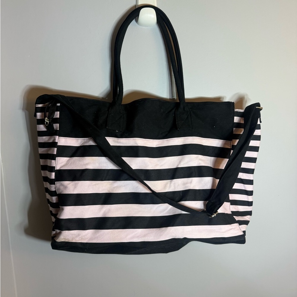 Victoria’s Secret Black & Pink Stripe Weekender Tote Bag - Picture 2 of 5